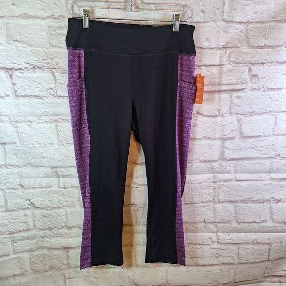 NWT Tek Gear Leggings XL POCKETS Black and Purple - Picture 1 of 7